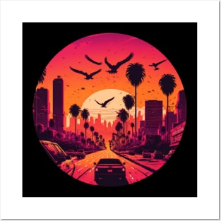 hotline miami Los Angeles cityscape at golden hour Posters and Art